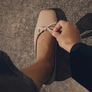 Margaux The Ada Nude Square Toe Low-Heeled Ballet Leather Pump Size 37.5